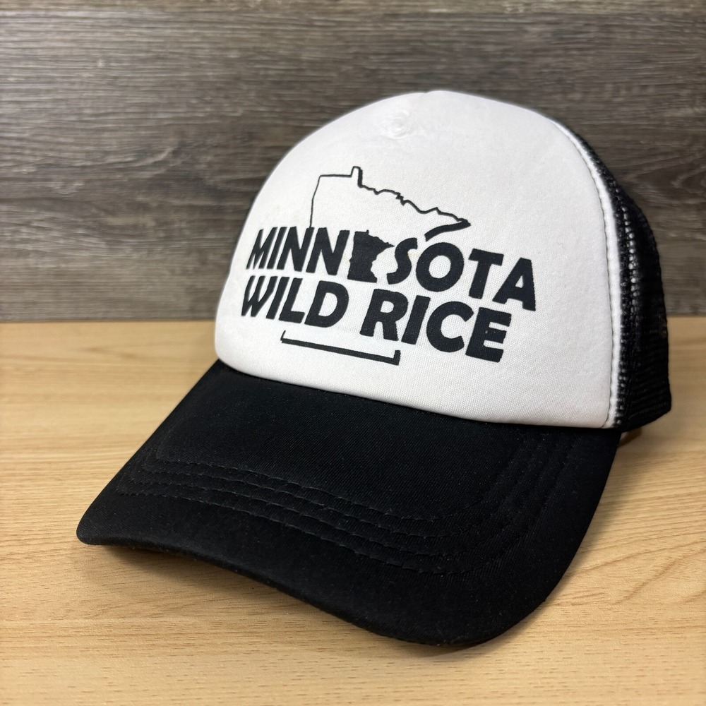 Minnesota Wild Rice Hat Cap Snapback Black‎ White Trucker One Size Adjustable